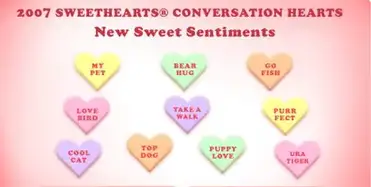 Valentine candy hearts have puppy and kitty love this year