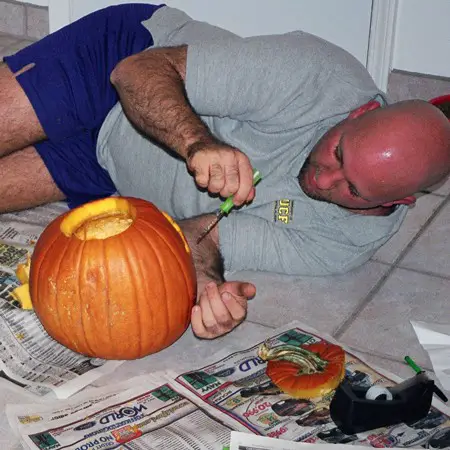 Jim carving his first jack-o-lantern.