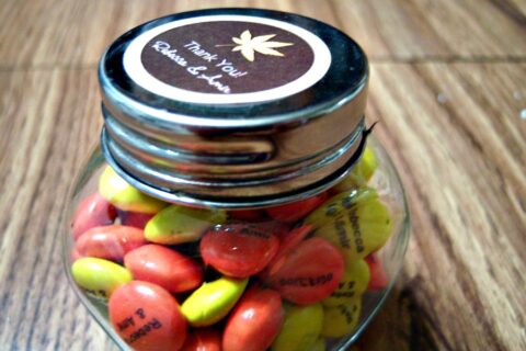 Personalized M&Ms as wedding favors. 
